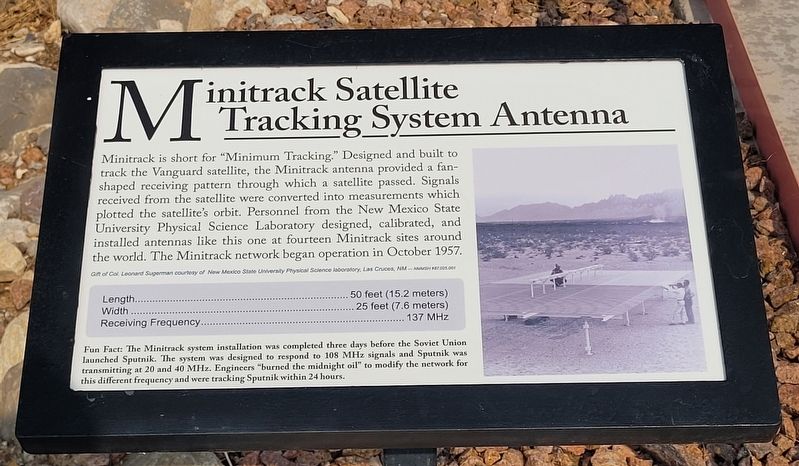 Minitrack Satellite Tracking System Antenna Marker. Click for full size. Minitrack Satellite Tracking System Antenna Marker image. Click for full size.