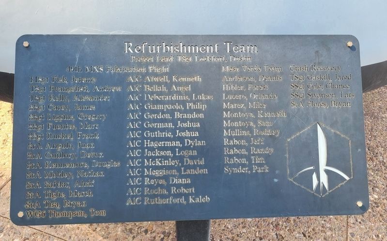 Refurbishment Team Plaque (reverse side of Apollo Command Module). Click for full size. Refurbishment Team Plaque (reverse side of Apollo Command Module) image. Click for full size.
