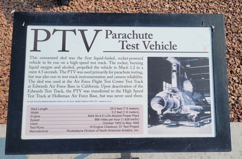 PTV Parachute Test Vehicle Marker. Click for full size. PTV Parachute Test Vehicle Marker image. Click for full size.