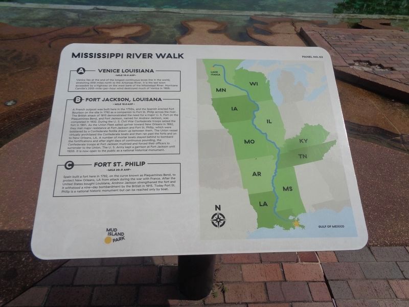 Venice Louisiana/Fort Jackson, Louisiana/Fort St. Phillip Marker. Click for full size. Venice Louisiana/Fort Jackson, Louisiana/Fort St. Phillip Marker image. Click for full size.