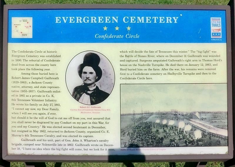 Evergreen Cemetery Marker. Click for full size. Evergreen Cemetery Marker image. Click for full size.