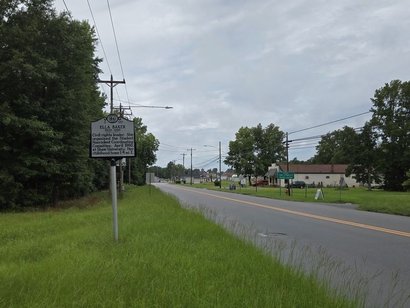 Ella Baker Marker looking west along US Highway 158. Click for full size. Ella Baker Marker looking west along US Highway 158 image. Click for full size.