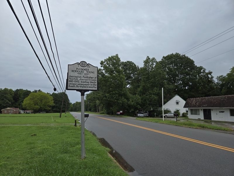 Plummer Bernard Young Marker looking east along US Highway 158. Click for full size. Plummer Bernard Young Marker looking east along US Highway 158 image. Click for full size.