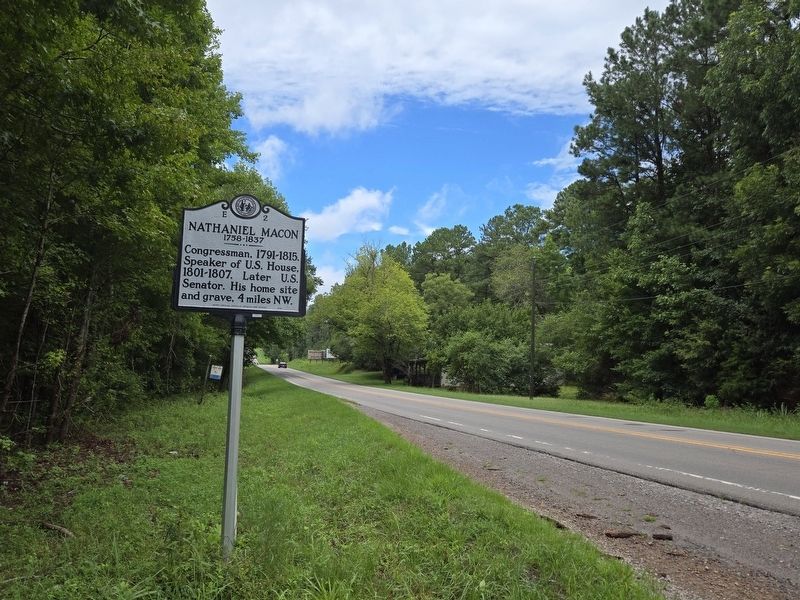 Updated Nathaniel Macon Marker looking west along US Highway 158. Click for full size. Updated Nathaniel Macon Marker looking west along US Highway 158 image. Click for full size.