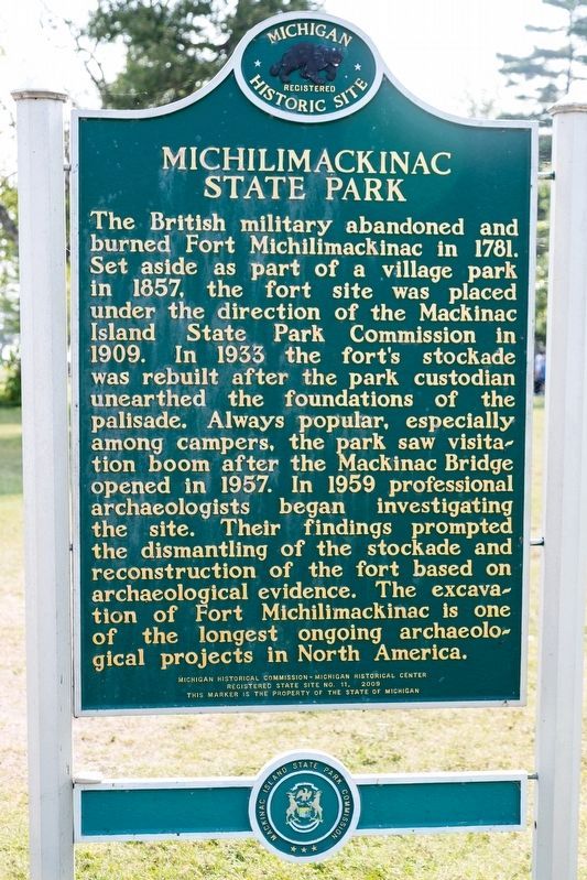 Michilimackinac State Park side of marker. Click for full size. Michilimackinac State Park side of marker image. Click for full size.
