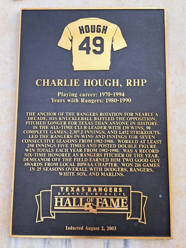 Charlie Hough, RHP Marker. Click for full size. Charlie Hough, RHP Marker image. Click for full size.