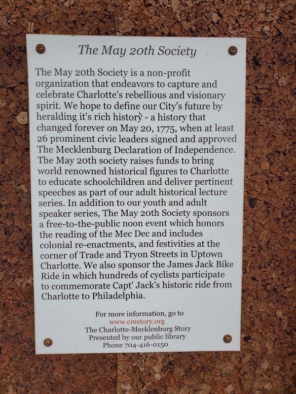 Information on The May 20th Society posted on the nearby information kiosk image. Click for full size.
