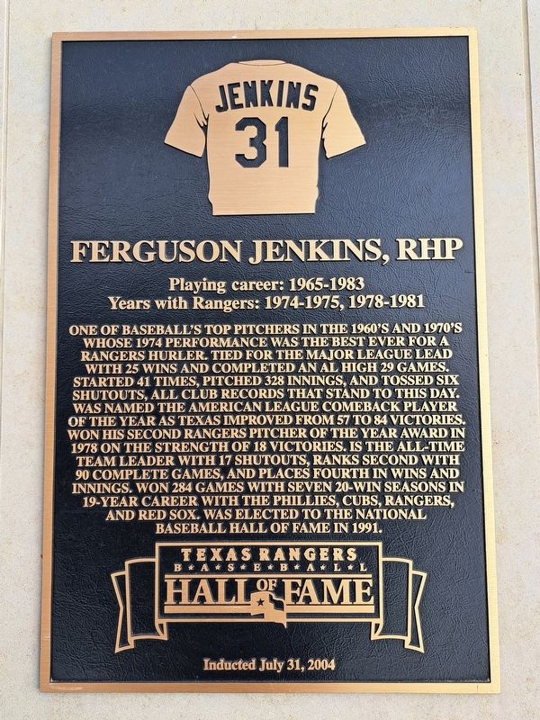 Ferguson Jenkins, RHP Marker. Click for full size. Ferguson Jenkins, RHP Marker image. Click for full size.