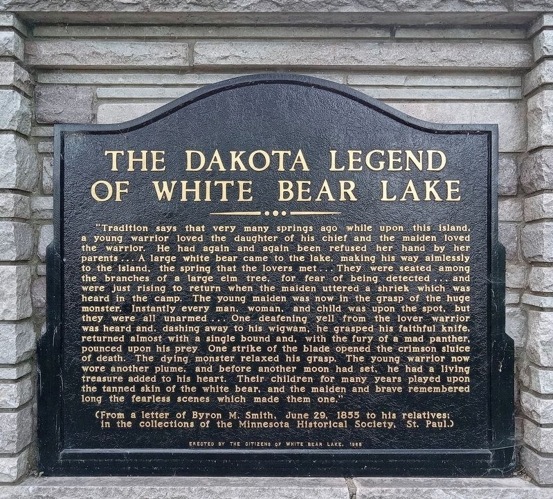 The Dakota Legend of White Bear Lake Marker (reverse). Click for full size. The Dakota Legend of White Bear Lake Marker (reverse) image. Click for full size.