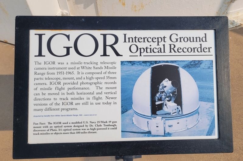IGOR Intercept Ground Optical Recorder Marker. Click for full size. IGOR Intercept Ground Optical Recorder Marker image. Click for full size.