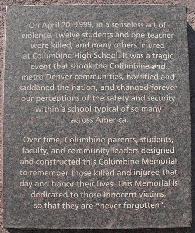 Columbine High School Marker. Click for full size. Columbine High School Marker image. Click for full size.