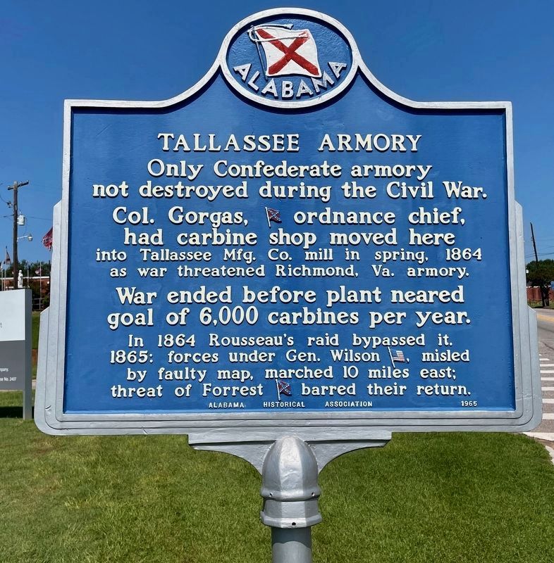 Nearby Tallassee Armory Marker just below bluff where this marker is located.. Click for full size. Nearby Tallassee Armory Marker just below bluff where this marker is located. image. Click for full size.