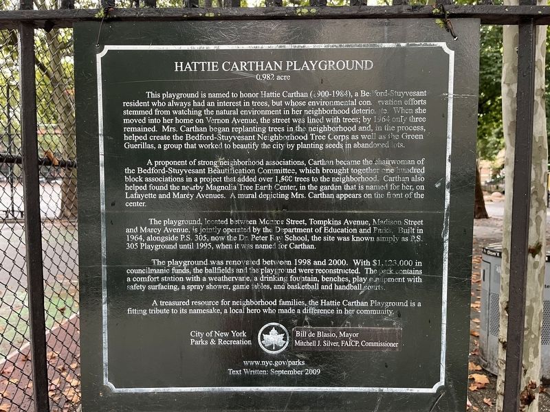 Hattie Carthan Playground Marker. Click for full size. Hattie Carthan Playground Marker image. Click for full size.