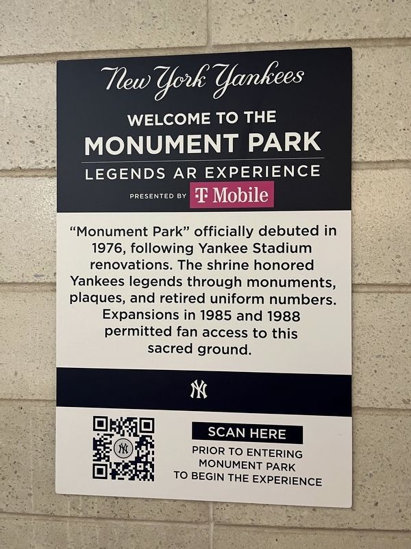 Welcome to the Monument Park Legends AR Experience Marker. Click for full size. Welcome to the Monument Park Legends AR Experience Marker image. Click for full size.