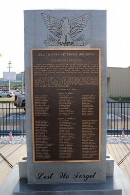 Jellico Area Veterans Memorial Marker. Click for full size. Jellico Area Veterans Memorial Marker image. Click for full size.