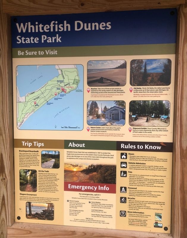 Whitefish Dunes State Park Marker. Click for full size. Whitefish Dunes State Park Marker image. Click for full size.