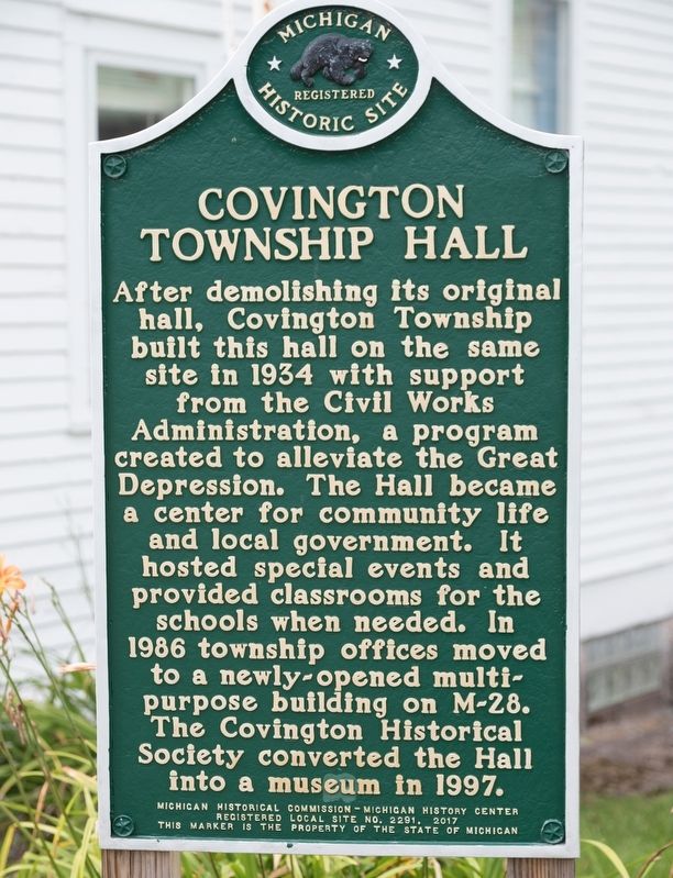 Covington Township Hall Marker. Click for full size. Covington Township Hall Marker image. Click for full size.