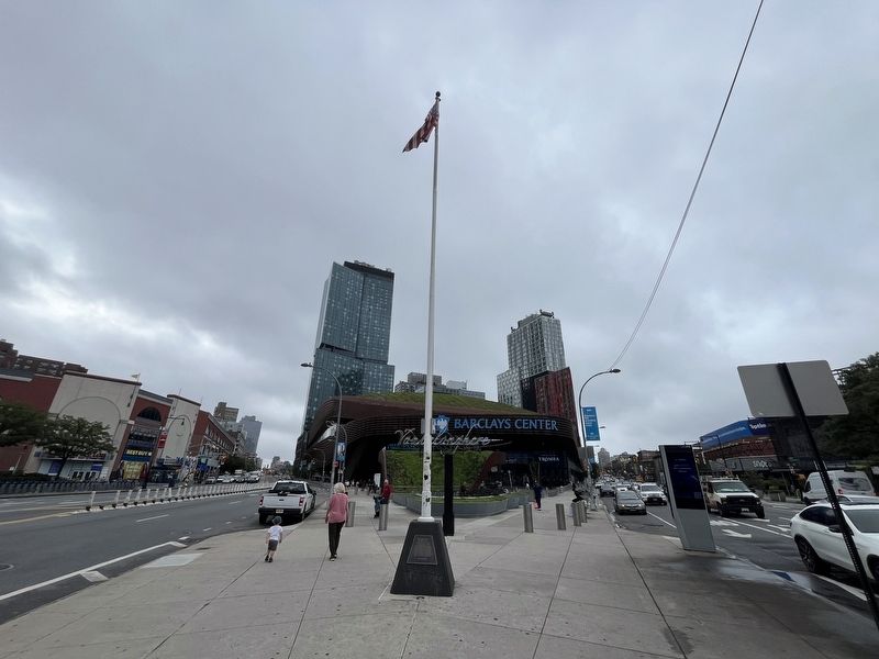 Ebbets Field Flagpole in front of Barclays Center. Click for full size. Ebbets Field Flagpole in front of Barclays Center image. Click for full size.
