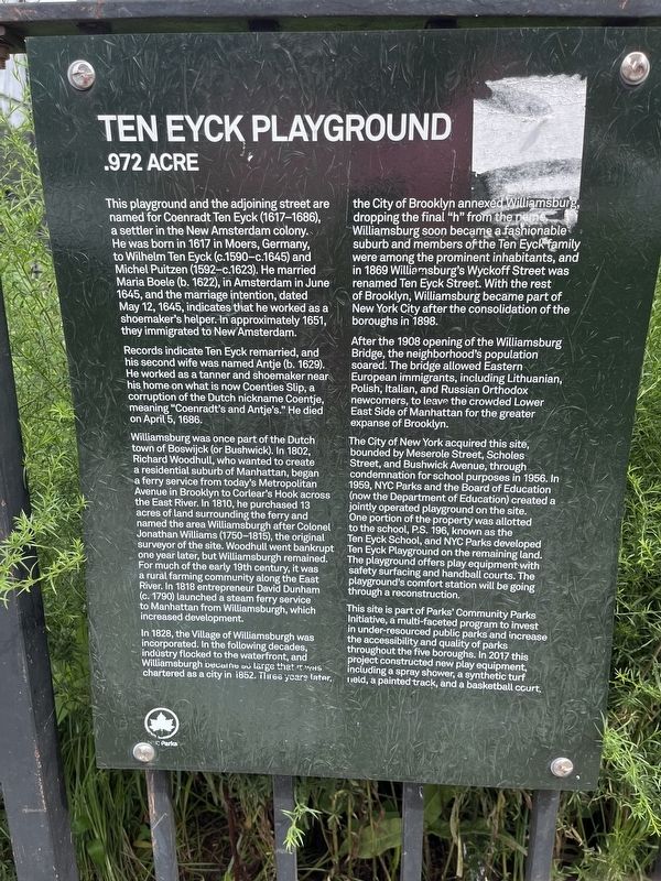 Ten Eyck Playground Marker. Click for full size. Ten Eyck Playground Marker image. Click for full size.