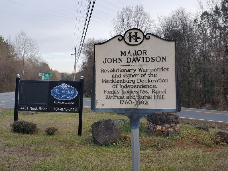 Wide view of Major John Davidson Marker at intersection of Beatties and Neck Roads. image. Click for full size.