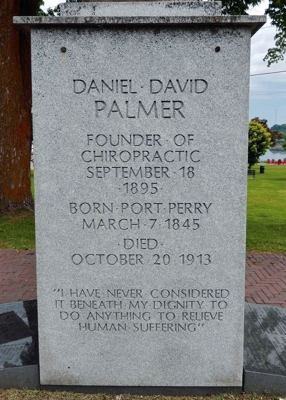 Daniel David Palmer Memorial<br>(<i>west side</i>). Click for full size. Daniel David Palmer Memorial<br>(<i>west side</i>) image. Click for full size.