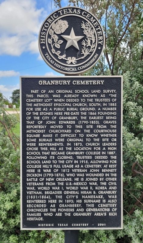 Granbury Cemetery Marker image. Click for full size.