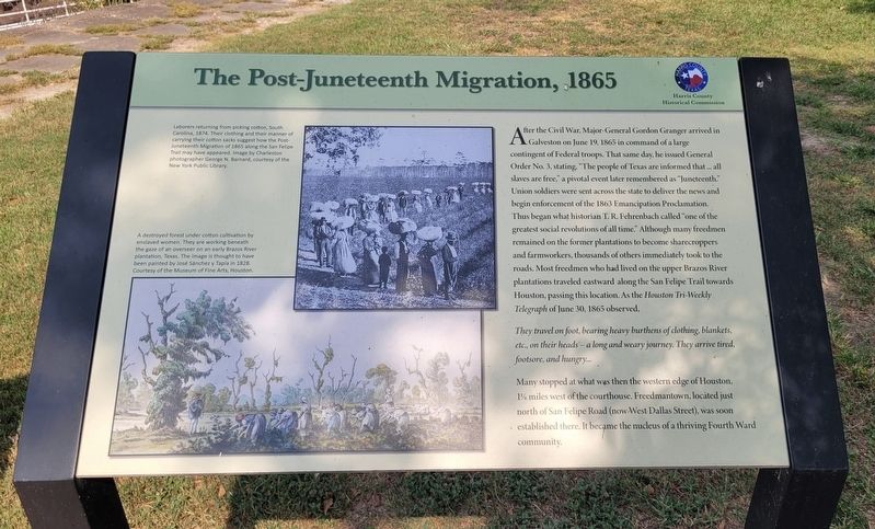 The Post-Juneteenth Migration, 1865 Marker. Click for full size. The Post-Juneteenth Migration, 1865 Marker image. Click for full size.