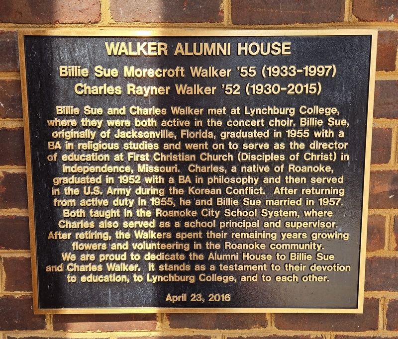 Walker Alumni House Marker. Click for full size. Walker Alumni House Marker image. Click for full size.