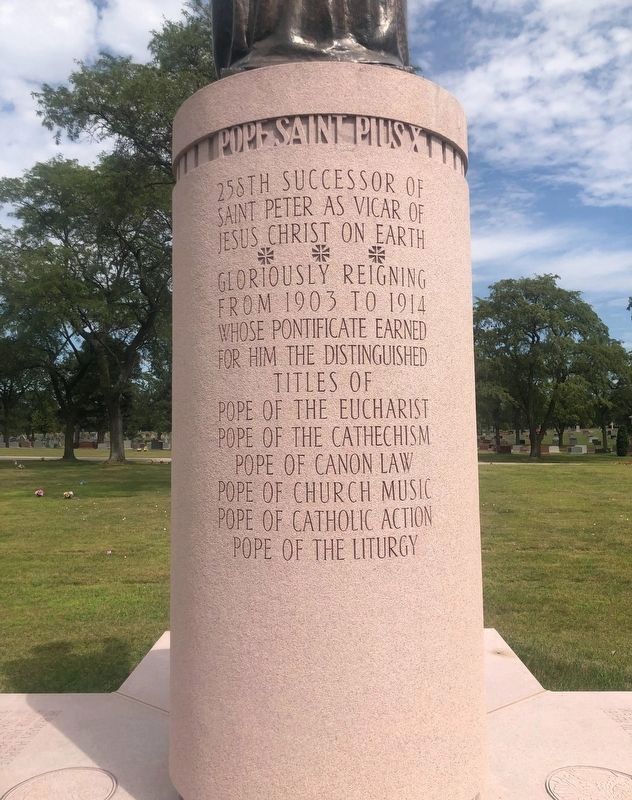 Pope Saint Pius X Marker (rear side). Click for full size. Pope Saint Pius X Marker (rear side) image. Click for full size.
