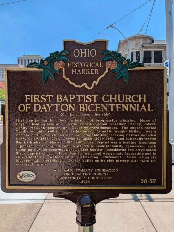 First Baptist Church of Dayton Bicentennial Marker Reverse. Click for full size. First Baptist Church of Dayton Bicentennial Marker Reverse image. Click for full size.