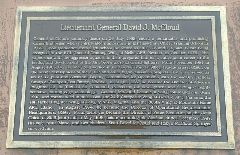 Lieutenant General David J. McCloud Marker. Click for full size. Lieutenant General David J. McCloud Marker image. Click for full size.