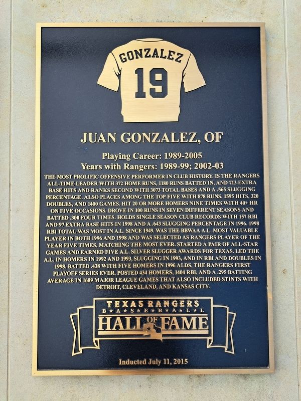 Juan Gonzalez, OF Marker image. Click for full size.