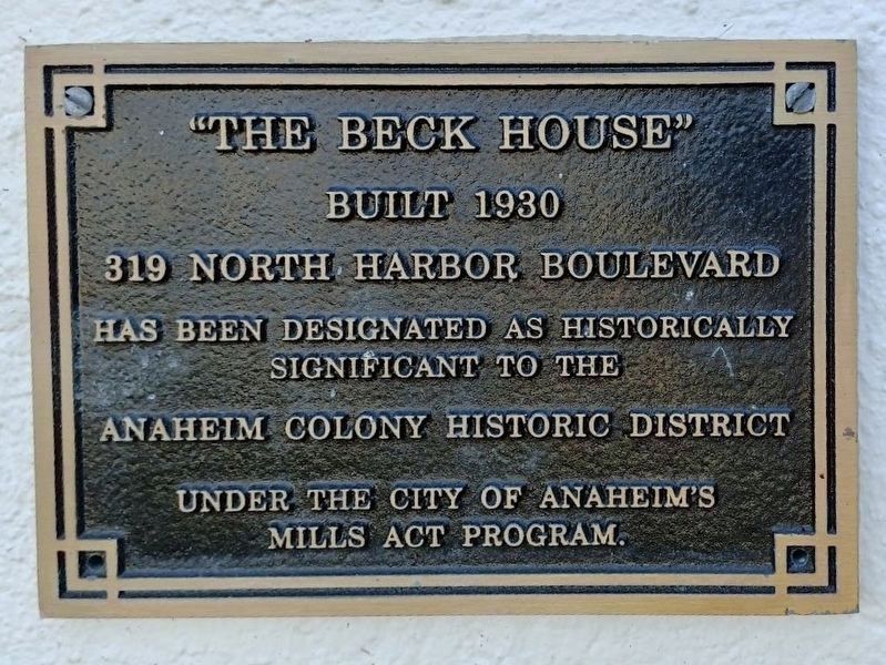 The Beck House Marker image. Click for more information.