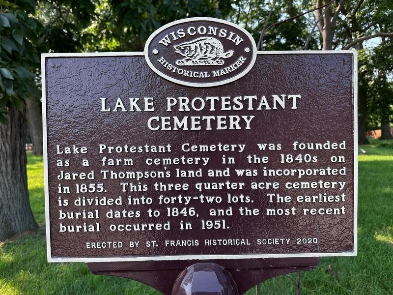 Lake Protestant Cemetery Marker. Click for full size. Lake Protestant Cemetery Marker image. Click for full size.
