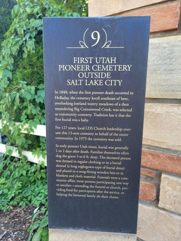 First Utah Pioneer Cemetery Outside Salt Lake City Marker. Click for full size. First Utah Pioneer Cemetery Outside Salt Lake City Marker image. Click for full size.