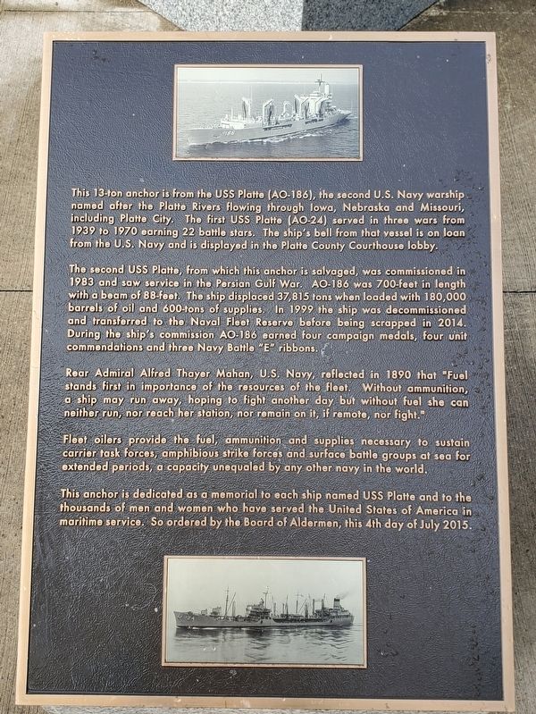 USS Platte Anchor Marker. Click for full size. USS Platte Anchor Marker image. Click for full size.