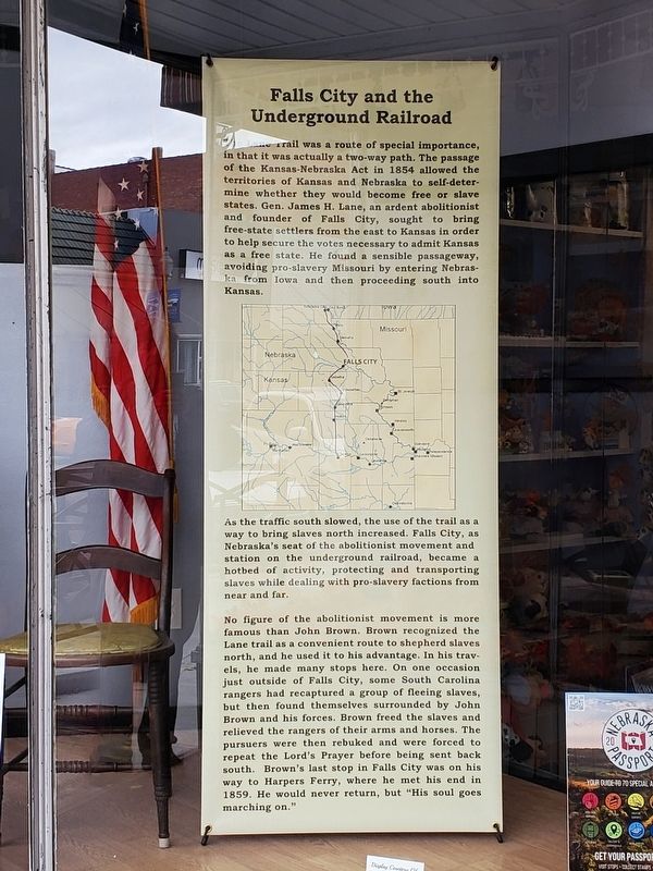 Falls City and the Underground Railroad in display window at Collection Museum. Click for full size. Falls City and the Underground Railroad in display window at Collection Museum image. Click for full size.