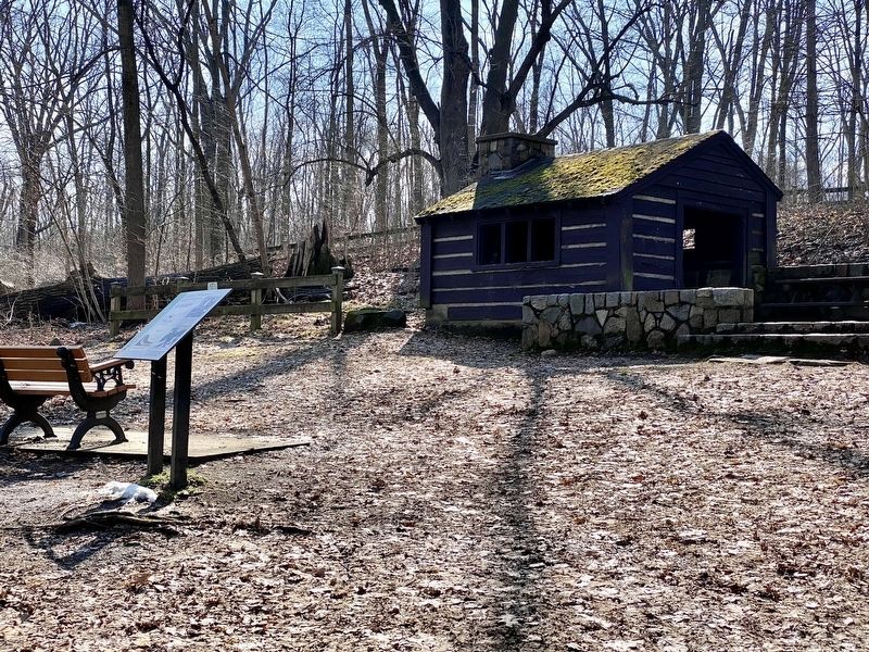 Marker in front of the Spring Shelter image. Click for full size.