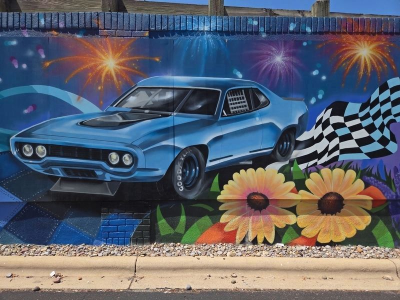 Stock car racing on the Mooresville 150th anniversary mural image. Click for full size.