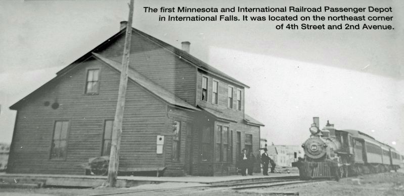 Marker detail: First Minnesota and International Railroad Passenger Depot. Click for full size. Marker detail: First Minnesota and International Railroad Passenger Depot image. Click for full size.