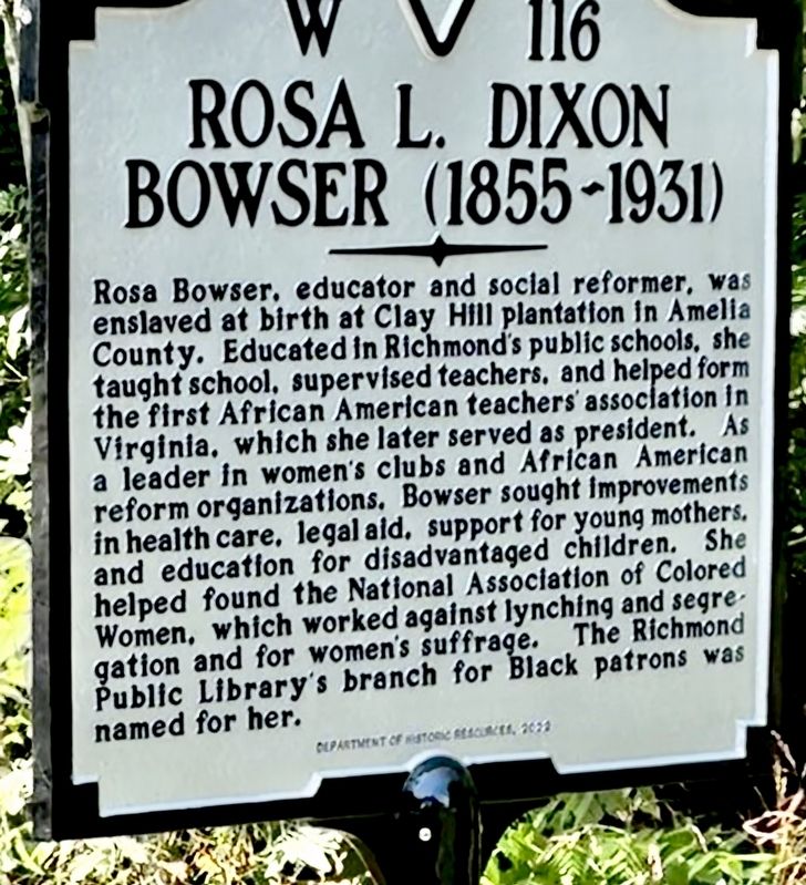 Rosa L. Dixon Bowser (1855-1931) Marker. Click for full size. Rosa L. Dixon Bowser (1855-1931) Marker image. Click for full size.