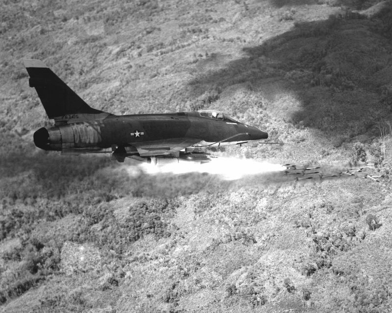F-100D firing rockets Vietnam image. Click for full size.