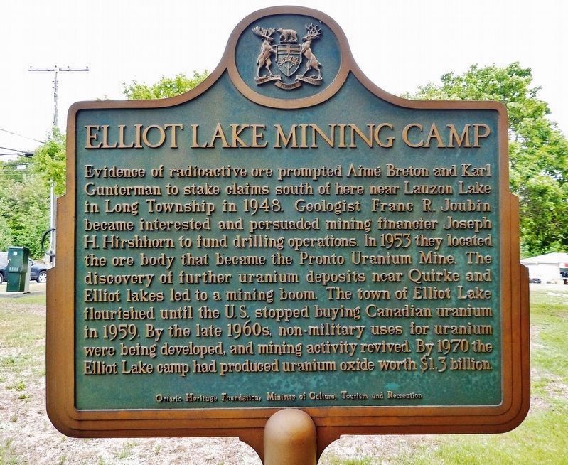 Elliot Lake Mining Camp (<i>marker west side</i>). Click for full size. Elliot Lake Mining Camp (<i>marker west side</i>) image. Click for full size.