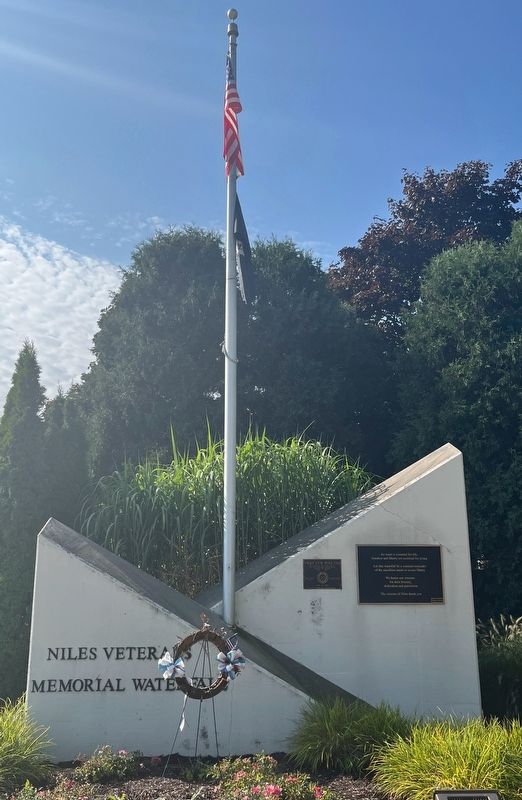 Niles Veterans Memorial Waterfall Marker. Click for full size. Niles Veterans Memorial Waterfall Marker image. Click for full size.