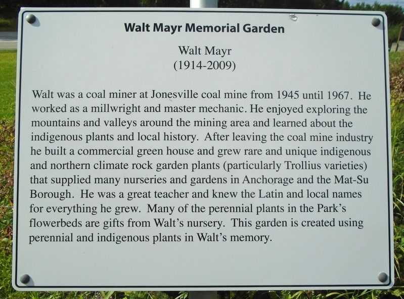 Walt Myar Memorial Garden Marker. Click for full size. Walt Myar Memorial Garden Marker image. Click for full size.