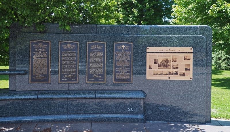 Victory Memorial Drive Marker (right) at the southwest edge of the plaza. Click for full size. Victory Memorial Drive Marker (right) at the southwest edge of the plaza image. Click for full size.