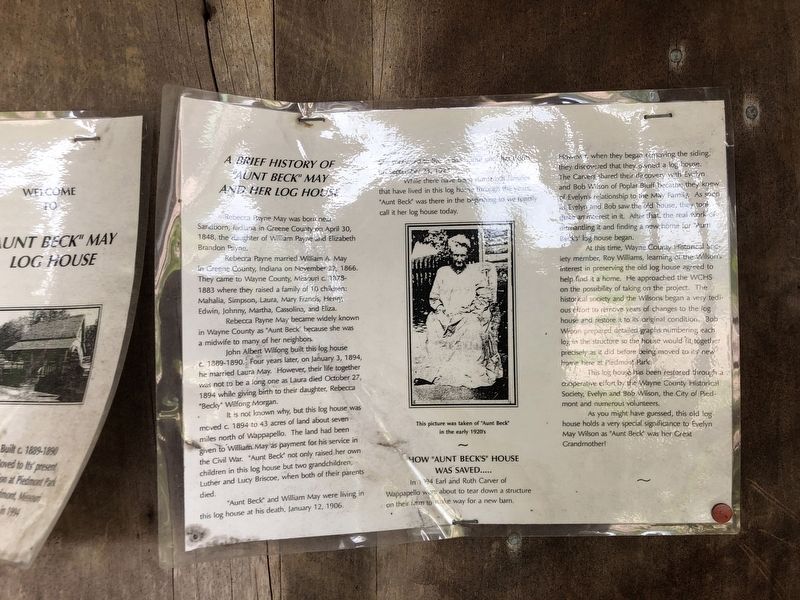 A Brief History of "Aunt Beck" May and Her Log House. Click for full size. A Brief History of "Aunt Beck" May and Her Log House image. Click for full size.