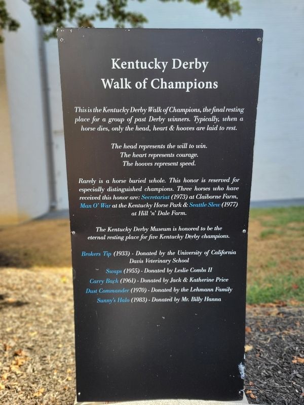 Kentucky Derby Walk of Champions Marker. Click for full size. Kentucky Derby Walk of Champions Marker image. Click for full size.