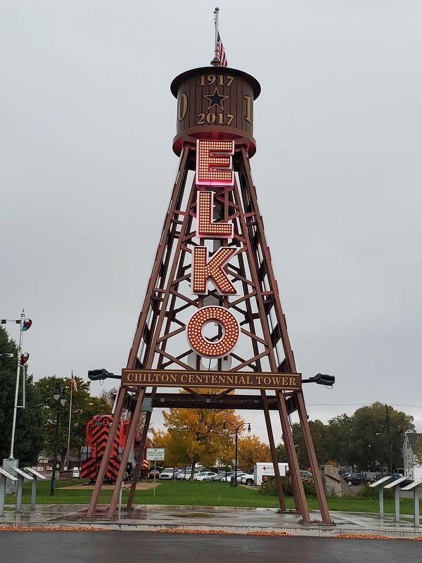 Elko Centennial Tower, Railroad marker is to the right image. Click for full size.