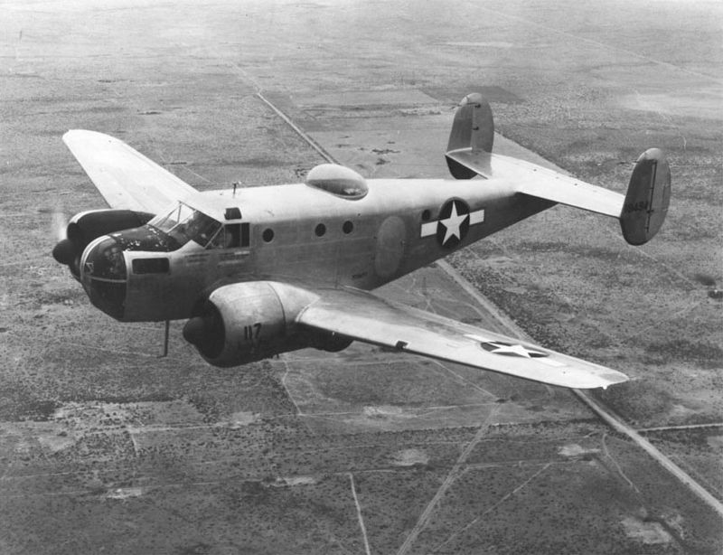 Beechcraft AT-11 over the West Texas prairies image. Click for full size.
